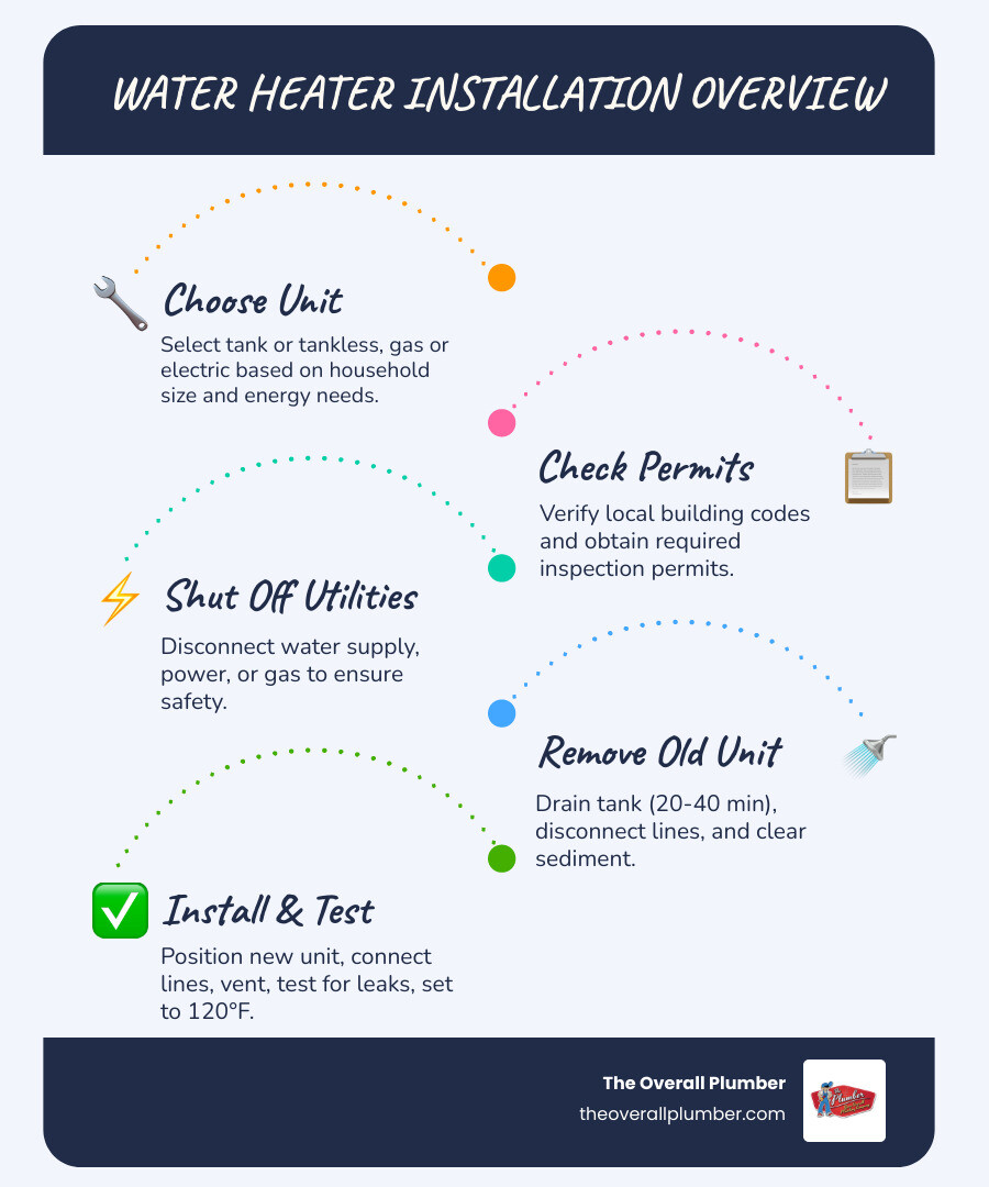 Water heater installation overview: steps, costs, types, and key considerations - water heater installation infographic Water heater installation overview: steps, costs, types, and key considerations - water heater installation infographic
