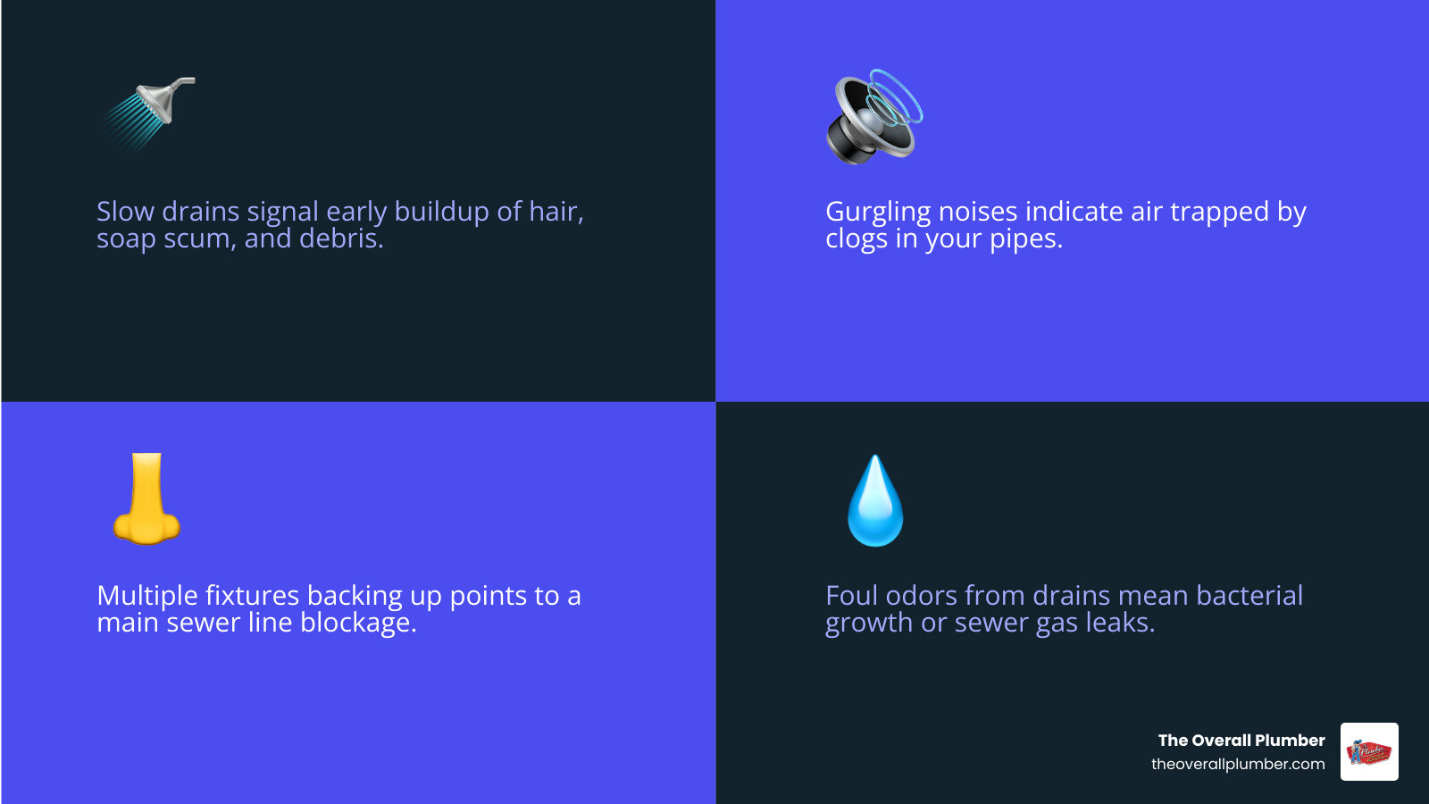 Infographic showing signs you need drain cleaning, common Houston drain causes, and cleaning methods overview - drain Infographic showing signs you need drain cleaning, common Houston drain causes, and cleaning methods overview - drain