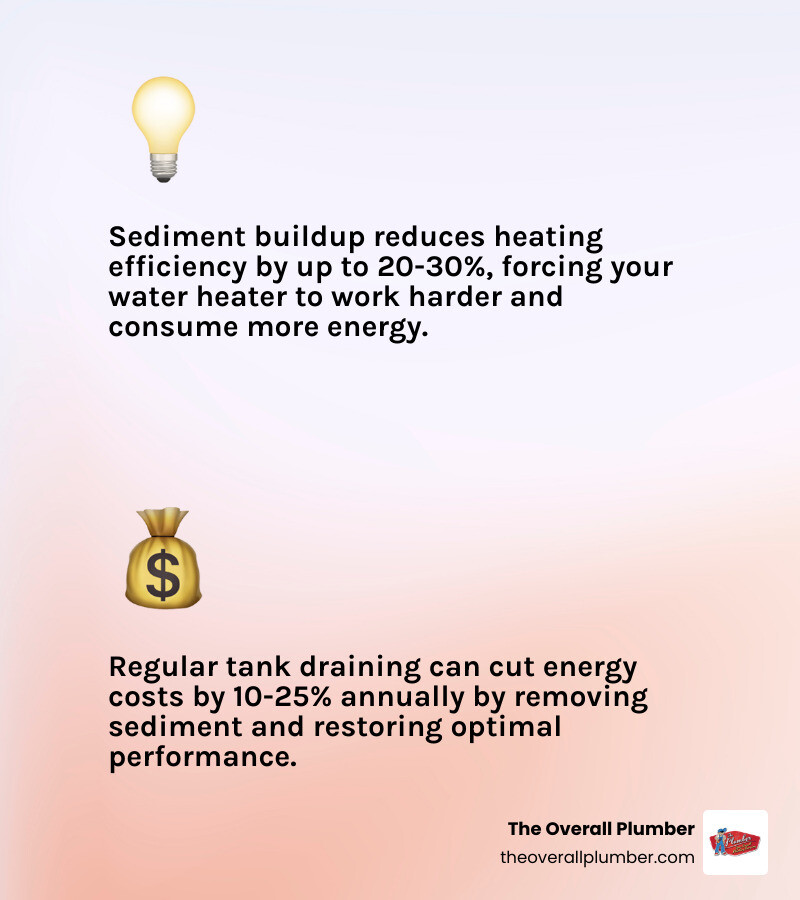 Infographic comparing energy costs of a sediment-heavy tank vs. a clean tank - drain hot water tank infographic Infographic comparing energy costs of a sediment-heavy tank vs. a clean tank - drain hot water tank infographic