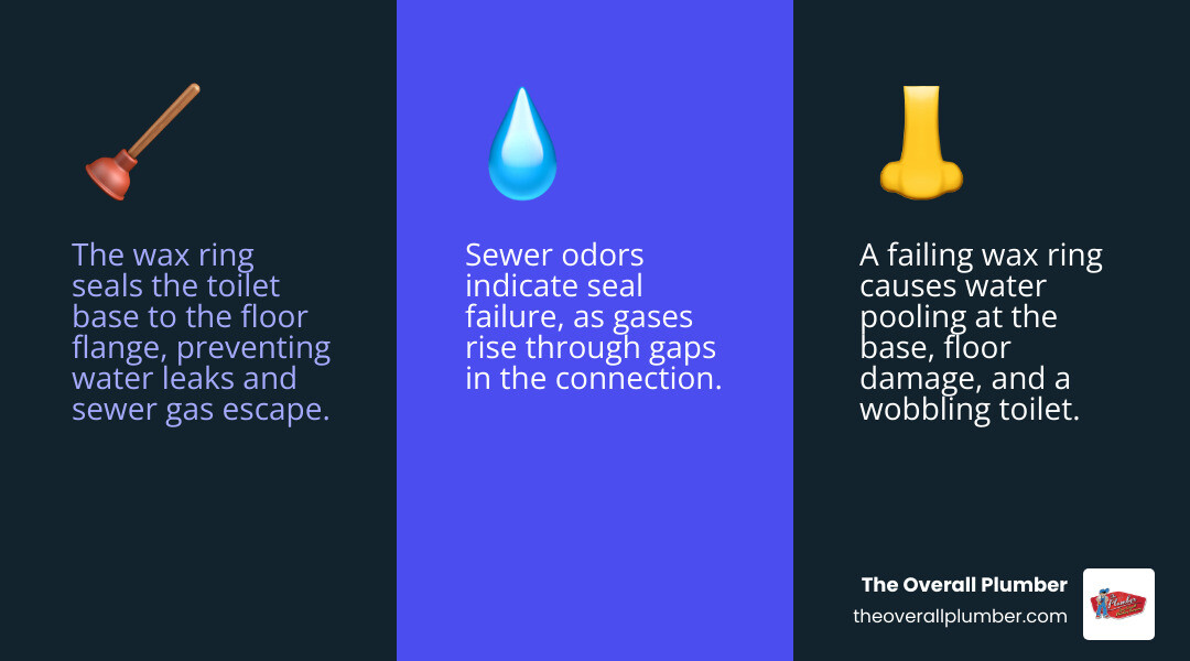 Anatomy of a toilet seal showing wax ring, flush valve seal, and tank-to-bowl gasket infographic Anatomy of a toilet seal showing wax ring, flush valve seal, and tank-to-bowl gasket infographic