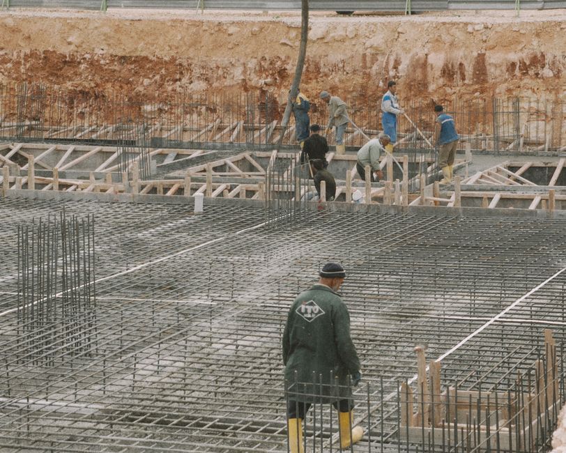 rebar mesh inside a concrete floor before pouring - pipe detector for concrete floor