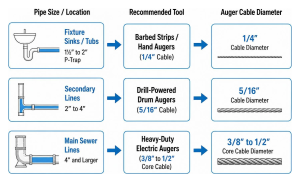 Selection flowchart matching pipe size to auger cable diameter